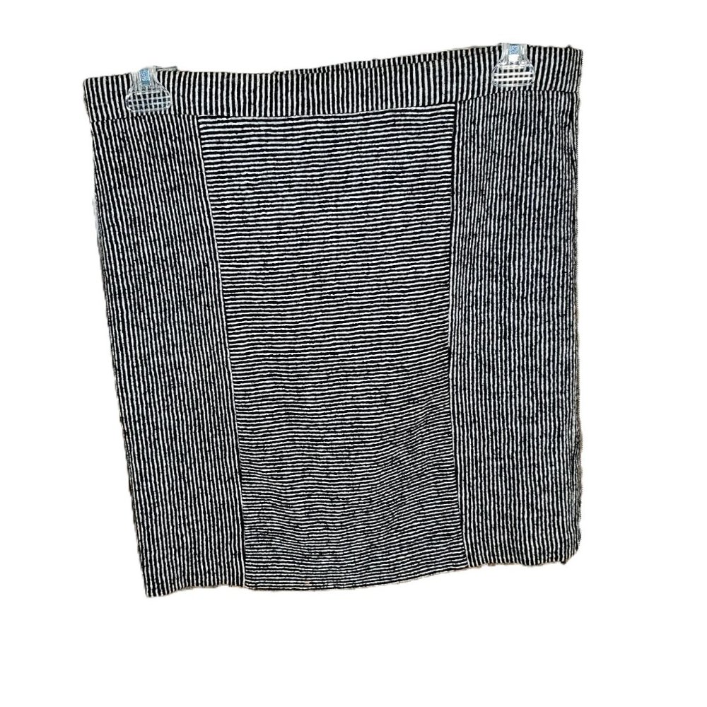 Loft MP PM Women's Black‎ Cream Mix Stripe Pull On Pencil Skirt Wool Blend